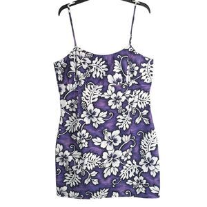 Vintage Jade Fashions Purple Hibiscus Hawaiian Made Floral Short Sun Dress XXL